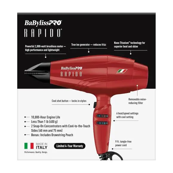BaBylissPRO Nano Titanium Italian Rapido Hair Dryer Professional